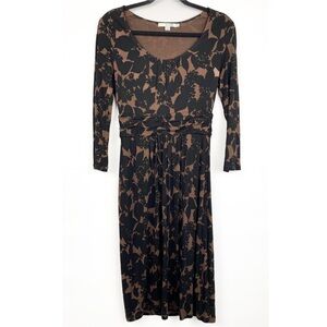 Boden Womens Ruched Empire‎ Waist Dress 8 Black Brown Ruched Neutral Office